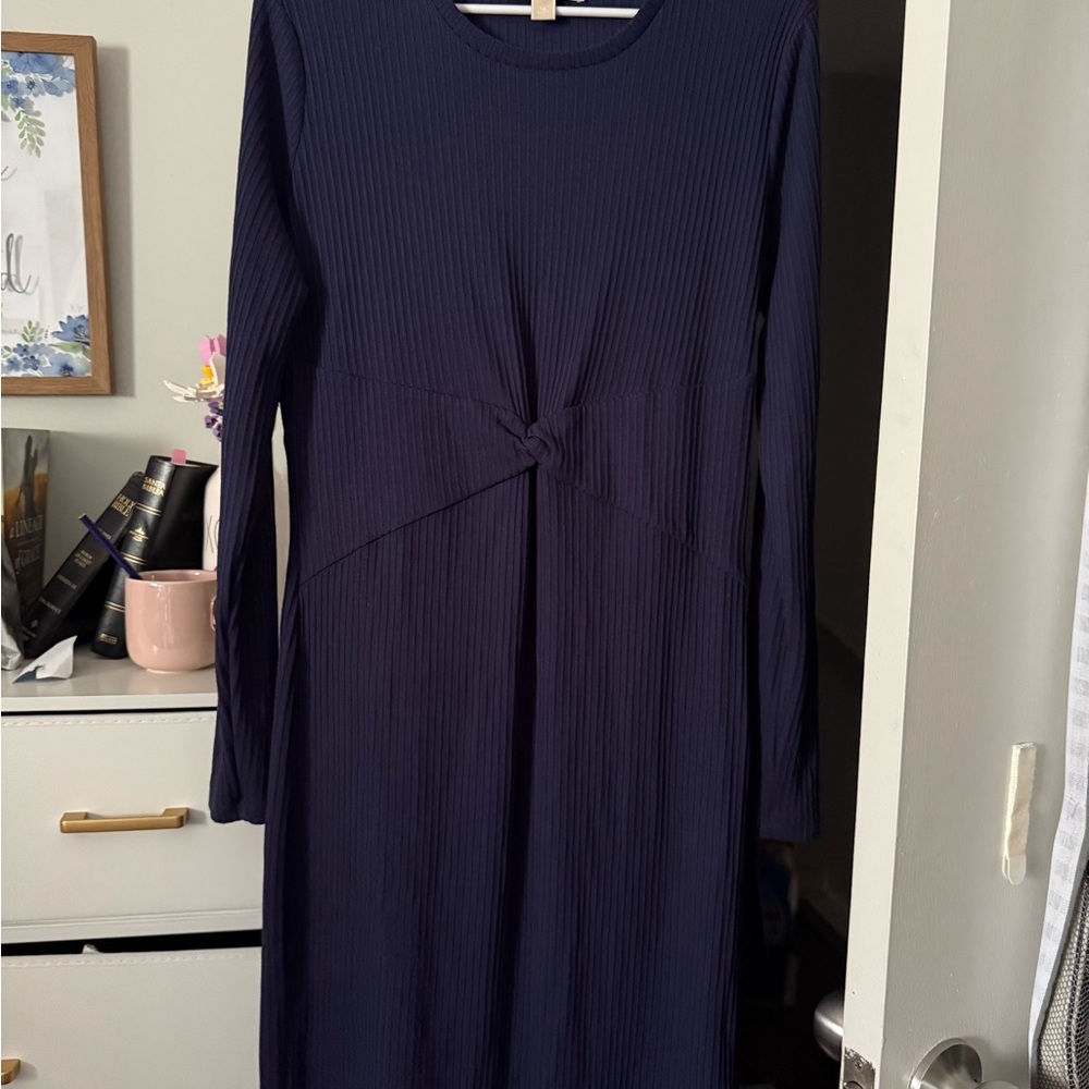 Michael Kors Blue Ruched Long Sleeve Sheath Dress